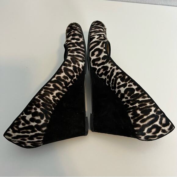 J Crew Wedge Heels Womens 8.5 Calf Hair Leopard Martina Slip On Shoes Italy - Picture 10 of 14